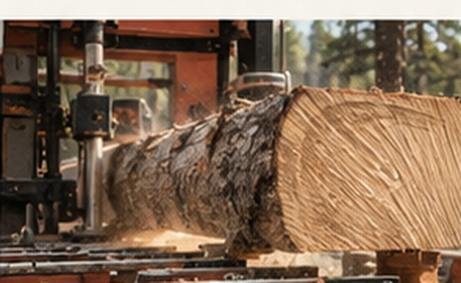 Log being cut on a portable sawmill