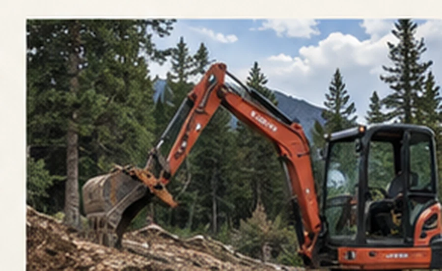 Mini excavator working on a wooded property